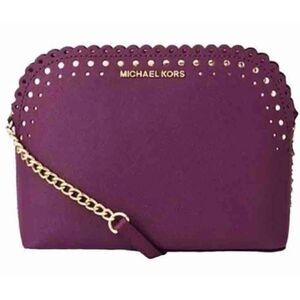 Michael Kors Cindy Dome Plum Scalloped Edge Crossbody Purse